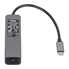 Akyga AK-AD-66 USB type C for 3x USB 3.0 with network card 10/100/1000 15cm kaina ir informacija | Adapteriai, USB šakotuvai | pigu.lt