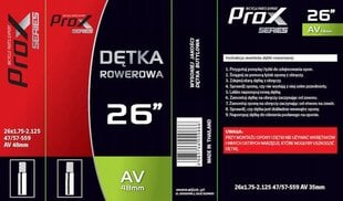 Dviračio Vamzdis 26 X 1.75 - 2.125 Av 48Mm Prox Car Vent 47/57-559 kaina ir informacija | Dviračių kameros ir padangos | pigu.lt