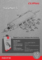 Cliptec DockView-6 RZH731 kaina ir informacija | Adapteriai, USB šakotuvai | pigu.lt