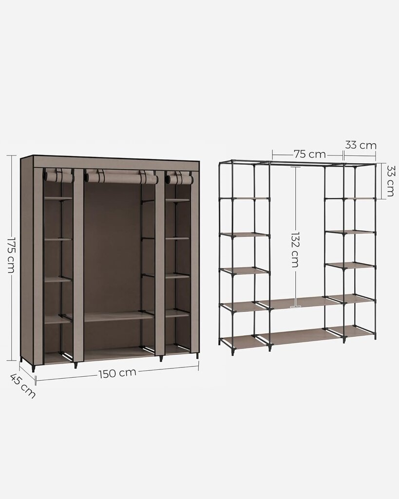 Medžiaginė spinta, 45 x 150 x 175 cm, ruda, LSF003R02 kaina ir informacija | Spintos | pigu.lt