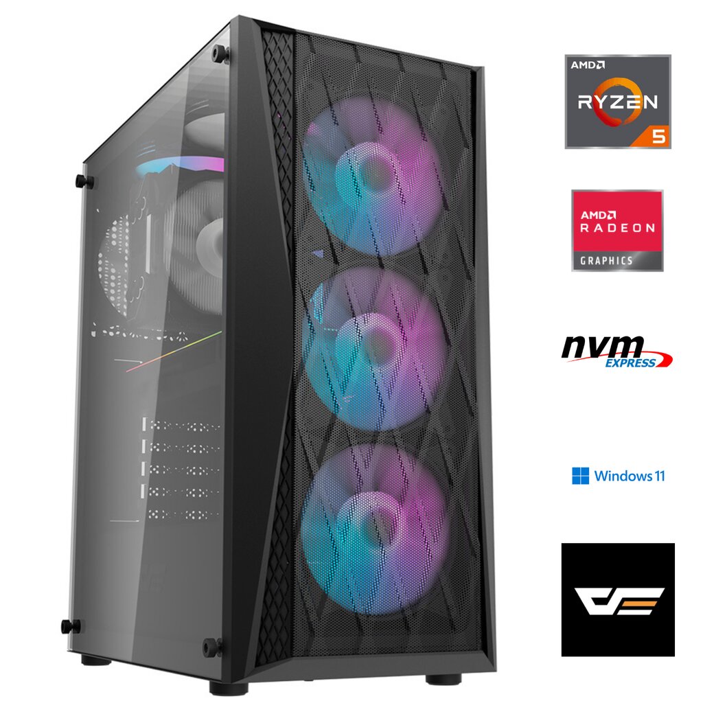 Žaidimų kompiuteris Ryzen 5 5500, RX 7600 8GB, 16GB, 1TB SSD kaina ir informacija | Stacionarūs kompiuteriai | pigu.lt