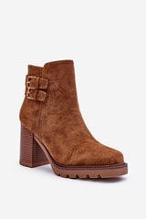 Suede Heeled Boots Brown Makeline 27389-21 kaina ir informacija | Aulinukai, ilgaauliai batai moterims | pigu.lt