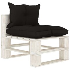 Vidurinė sodo sofa iš palečių su juodomis pagalvėmis, mediena kaina ir informacija | Lauko kėdės, foteliai, pufai | pigu.lt