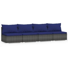 Keturvietė sofa su pagalvėlėmis, pilkos spalvos, poliratanas цена и информация | Садовые стулья, кресла, пуфы | pigu.lt