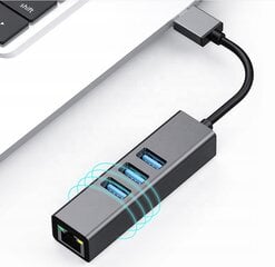 Adapteris USB 3.0 LAN RJ45 HUB + 3x USB GIGABIT kaina ir informacija | Adapteriai, USB šakotuvai | pigu.lt