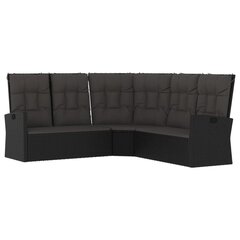Atlošiama kampinė sofa su pagalvėlėmis, juoda, poliratanas kaina ir informacija | Lauko kėdės, foteliai, pufai | pigu.lt