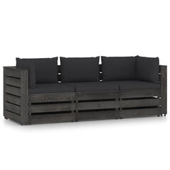 Trivietė sodo sofa su pagalvėlėmis, pilkai impregnuota mediena цена и информация | Садовые стулья, кресла, пуфы | pigu.lt