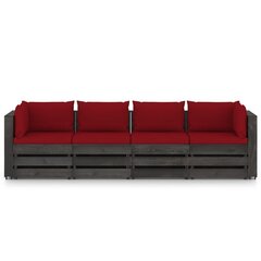 Keturvietė sodo sofa su pagalvėmis, pilkai impregnuota mediena, tamsiai raudona цена и информация | Садовые стулья, кресла, пуфы | pigu.lt