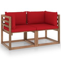 Dvivietė sodo sofa iš palečių su raudonomis pagalvėlėmis цена и информация | Садовые стулья, кресла, пуфы | pigu.lt