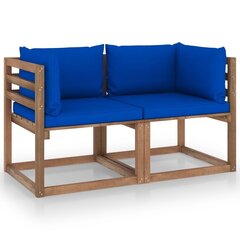 Dvivietė sodo sofa iš palečių su mėlynomis pagalvėlėmis цена и информация | Садовые стулья, кресла, пуфы | pigu.lt