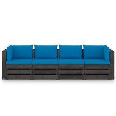 Keturvietė sodo sofa su pagalvėmis, pilkai impregnuota mediena, šviesiai mėlyna цена и информация | Садовые стулья, кресла, пуфы | pigu.lt