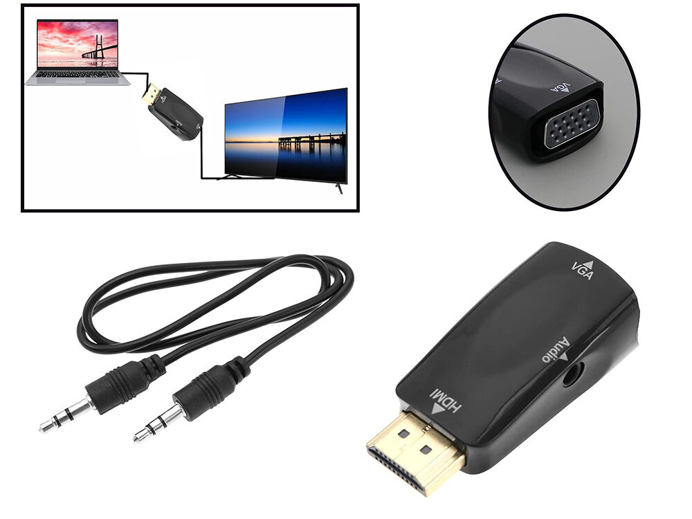 HDMI - VGA adapteris kaina ir informacija | Adapteriai, USB šakotuvai | pigu.lt