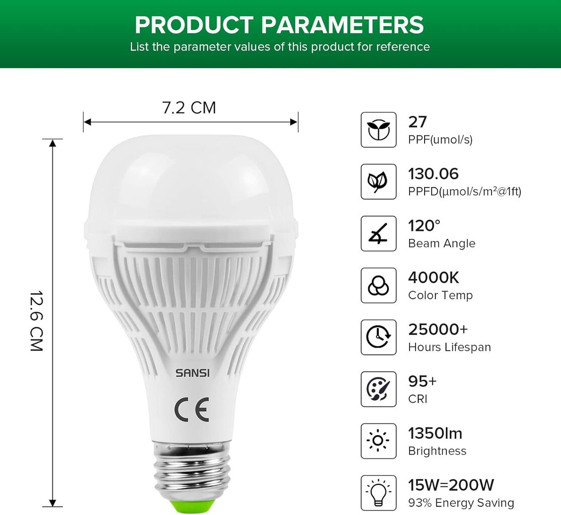 SANSI LED lempa augalams, 2 vnt., 15 W kaina ir informacija | Daigyklos, lempos augalams | pigu.lt