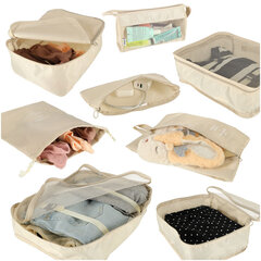Lagaminų organizatoriai kelionių rinkinys 8 dalių drabužių laikymo reikmenys vandeniui atsparūs krepšiai makiažo krepšys batų krepšys smėlio spalvos ProLine kaina ir informacija | Daiktadėžės | pigu.lt