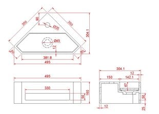 Kampinis praustuvas Julia Solid Surface 35 x 35 x 16 cm, matinės baltos spalvos kaina ir informacija | Praustuvai | pigu.lt