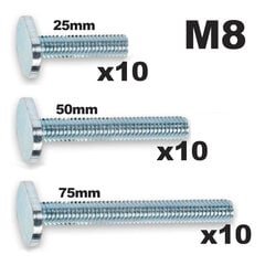 T formos varžtų rinkinys M8 10x75 mm 10x50 mm 10x25 mm kaina ir informacija | Mechaniniai įrankiai | pigu.lt