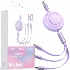 MCDODO 3IN1 IŠTRAUKIAMAS USB KABELIS GREITAS ĮKROVIMAS USB-C LIGHTNING MICRO 66W kaina ir informacija | Krovikliai telefonams | pigu.lt