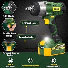 Akumuliatorinis smūginis veržliasūkis Teccpo 20V 4.0Ah Li-ion ir priedai цена и информация | Шуруповерты, дрели | pigu.lt