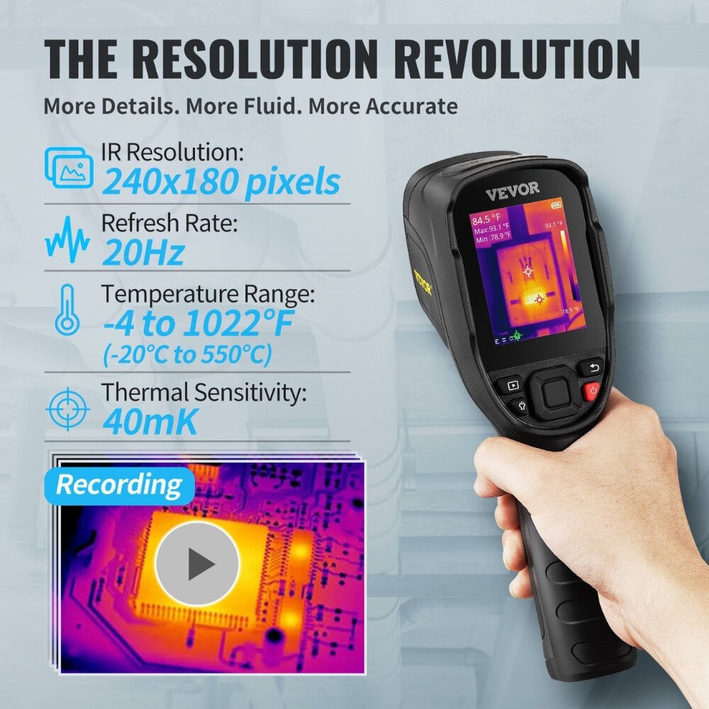 Termografinė/infraraudonųjų spindulių vaizdo kamera Vevor, 240x180, -20-550°C kaina ir informacija | Mechaniniai įrankiai | pigu.lt