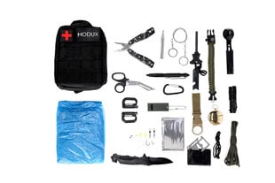 Taktinis išgyvenimo rinkinys Survival bag Modux 40-In-1, juodas kaina ir informacija | Turistiniai peiliai, daugiafunkciniai įrankiai | pigu.lt