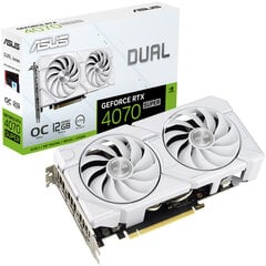 Asus Dual GeForce RTX 4070 Super EVO White OC Edition (RTX4070S-O12G-EVO-WHITE) kaina ir informacija | Vaizdo plokštės (GPU) | pigu.lt