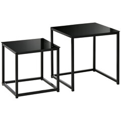 HOMCOM 2 staliukai, kavos staliukų rinkinys, kavos staliukas su stikliniu stalviršiu, kvadratinis sofos staliukas, plienas, juodas | Aosom kaina ir informacija | Kavos staliukai | pigu.lt