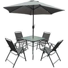 Lauko baldų komplektas, stalas, 4 kėdės ir skėtis, pilka kaina ir informacija | Žibintai ir prožektoriai | pigu.lt