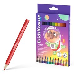 Pieštukai spalvoti tribriauniai plastikiniai ErichKrause Kids Jumbo Space Animals, grafitas 5 mm, 12 spalvų kaina ir informacija | Piešimo, tapybos, lipdymo reikmenys | pigu.lt