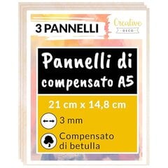 3 x A5 Beržo faneros plokštės Creative Deco Medienos lakštai 3 mm, 148 x 210 x 3 mm, dekoravimui, modeliavimas kaina ir informacija | Lubų, sienų dekoro elementai | pigu.lt