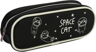 Пенал SPACE CAT, CoolForSchool, 210х90х55мм, черный сп. цена и информация | Пеналы | pigu.lt