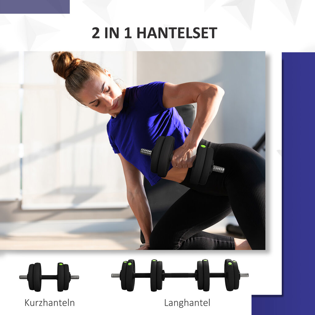 HOMCOM 2-in-1 hantelių rinkinys, 15 kg reguliuojamų hantelių rinkinys su 8 svorio plokštelėmis, pritaikytas jėgos treniruotėms, fitnesui, svorių kilnojimui, juodas | Aosom kaina ir informacija | Svoriai, svarmenys, štangos | pigu.lt