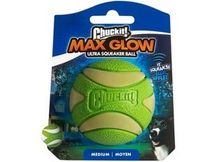 Žaislas šunims Chuckit! Max Glow Ultra Squeeker kamuoliukas, M, žalias kaina ir informacija | Žaislai šunims | pigu.lt