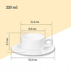 Kavos puodelis 220 ml su lėkštele 15,2 cm Wilmax WHITE PORCELANA kaina ir informacija | Taurės, puodeliai, ąsočiai | pigu.lt