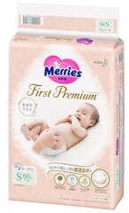 Merries First Premium Подгузники S 4-8кг 60шт цена и информация | памперсы | pigu.lt