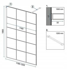 Dušo sienelė Rea Bler-1, Black, 120 cm kaina ir informacija | Dušo durys ir sienelės | pigu.lt