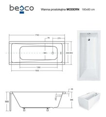 Vonia Besco Modern su apdaila, 180x80 cm kaina ir informacija | Vonios | pigu.lt