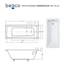 Vonia Besco Modern Slim, 140x70 cm kaina ir informacija | Vonios | pigu.lt