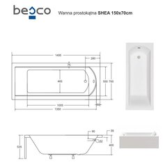 Vonia Besco Shea, 150 x 70 cm цена и информация | Ванны | pigu.lt