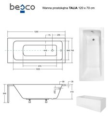 Vonia Besco Talia su apdaila, 120x70 cm kaina ir informacija | Vonios | pigu.lt