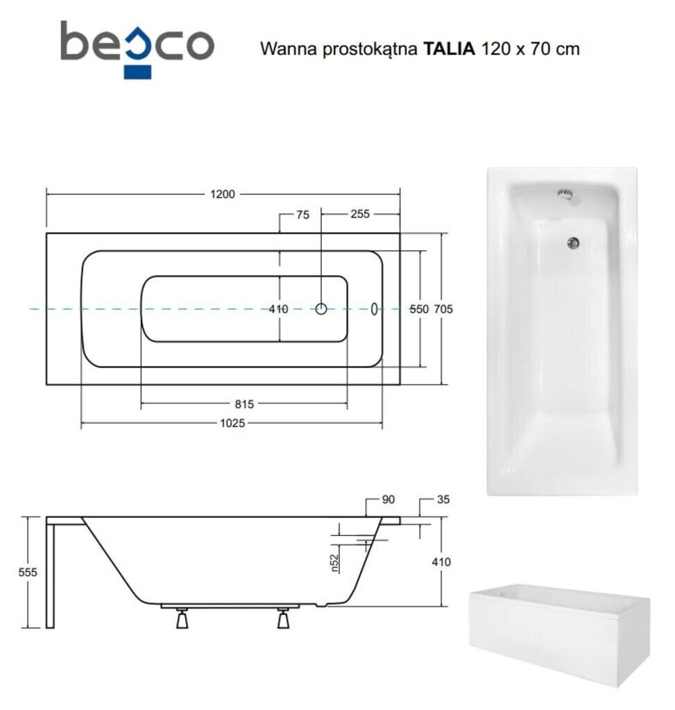 Vonia Besco Talia su apdaila, 120x70 cm kaina ir informacija | Vonios | pigu.lt