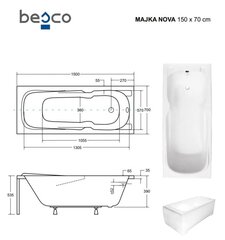 Vonia Besco Majka Nova su apdaila, 150x70 cm kaina ir informacija | Vonios | pigu.lt