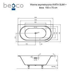 Vonia Besco Avita Slim+, 150x75 cm, kairinė kaina ir informacija | Vonios | pigu.lt