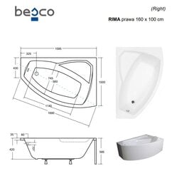 Vonia Besco Rima su apdaila, 160x100 cm, dešininė kaina ir informacija | Vonios | pigu.lt