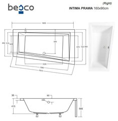 Vonia Besco Intima, 160 x 90 cm, dešininė цена и информация | Ванны | pigu.lt