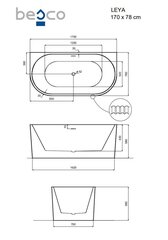 Vonia Besco Leya B&W, 170 x 78 cm, su auksiniu dangteliu цена и информация | Ванны | pigu.lt