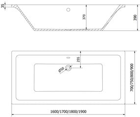 Vonia Mexen Cube su apdaila ir stiklo sienele, 180x80 cm + 70 cm kaina ir informacija | Vonios | pigu.lt