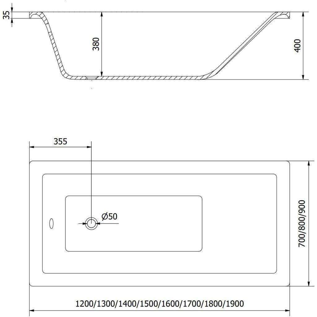 Vonia Mexen Cubik su apdaila ir stiklo sienele, 160x70 cm + 50 cm kaina ir informacija | Vonios | pigu.lt