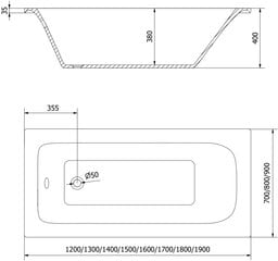 Vonia Mexen Vega su apdaila ir stiklo sienele, 150x70 cm + 70 cm kaina ir informacija | Vonios | pigu.lt