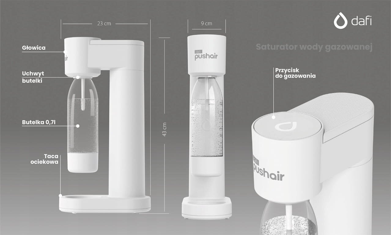 "Dafi PushAir" vandens saturatorius + 2x 0,7 l butelis + CO2 kasečių rinkinys, juodas цена и информация | Išskirtiniai maisto gaminimo prietaisai | pigu.lt