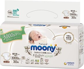 Moony Natural Подгузники NB 0-3кг 30шт цена и информация | Подгузники | pigu.lt